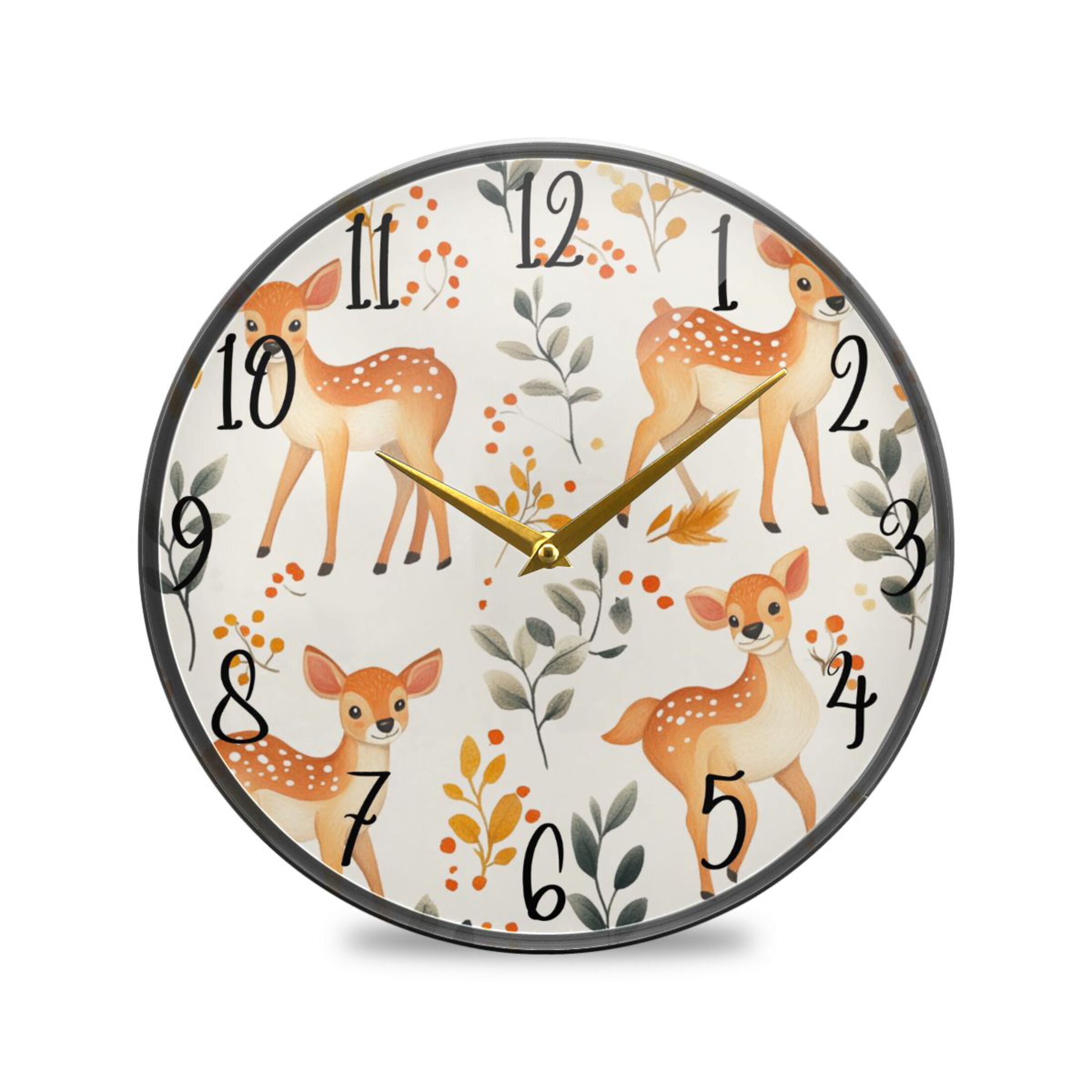 WOBOGO Cute Sika Deer Acrylic Wall Clock Battery Operated 11.9in Silent ...