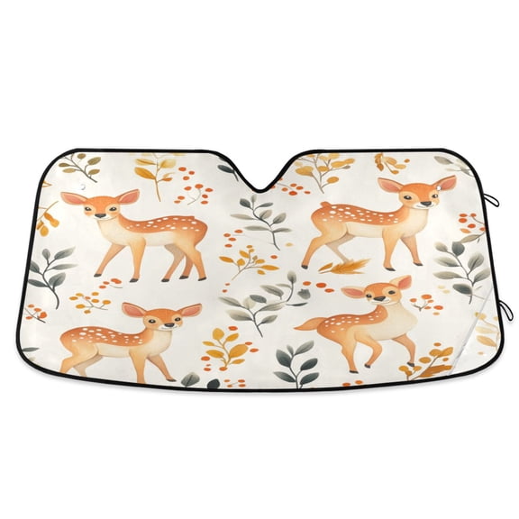 WOBOGO Cute Sika Deer Car Windshield Sunshades Autopilot Lightweight Accordion Sun Visor 55×27.6in
