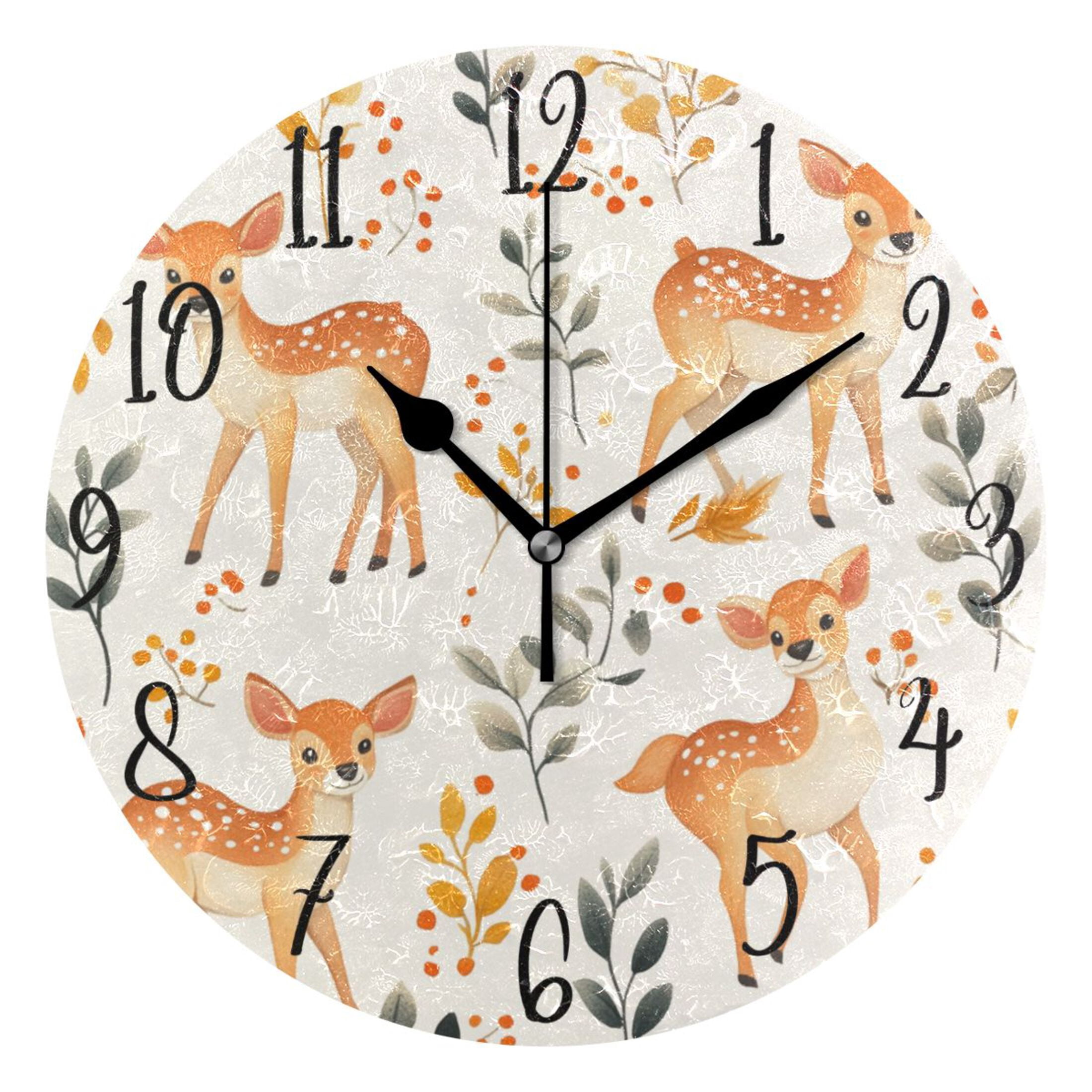 WOBOGO Cute Sika Deer Wall Clock 10in Silent Mechanism Battery Operated ...