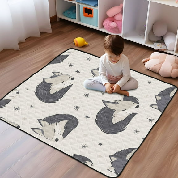 WOBOGO Cute Sleeping Wolf Baby Playmats Extra Large Waterproof Rollable Activity Pads for Toddlers 5050inch