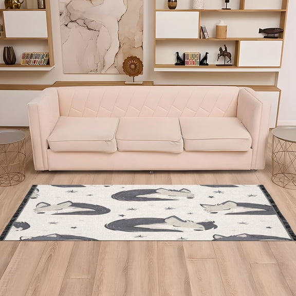 WOBOGO Cute Sleeping Wolf Bedside long rug delicate and soft modern indoor area decor non slip carpet for bed room corridor entrance balcony
