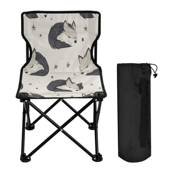 WOBOGO Cute Sleeping Wolf Camping Chair Convenient Four Corner Backrest Folding Stool Can Hold Up to 220lbs