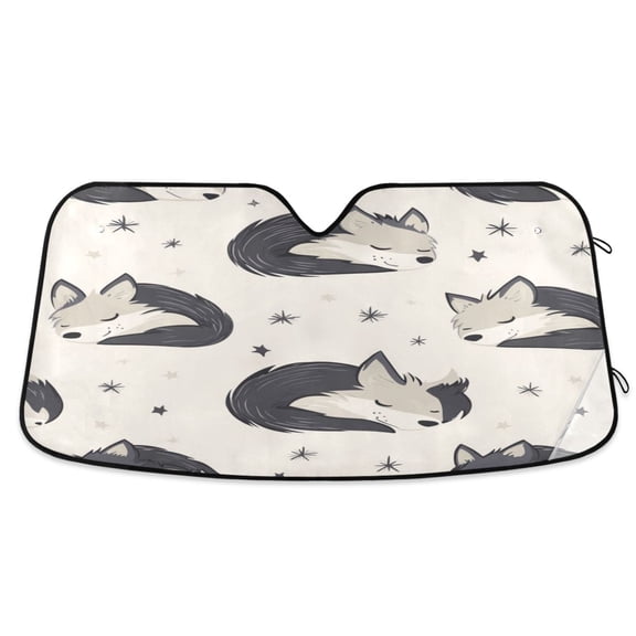 WOBOGO Cute Sleeping Wolf Car Windshield Sunshades Autopilot Lightweight Accordion Sun Visor 53×23.5in