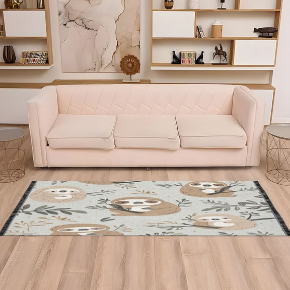 WOBOGO Cute Sloth Pattern with Boho Elements Bedside long rug delicate and soft modern indoor area decor non slip carpet for bed room corridor entrance balcony