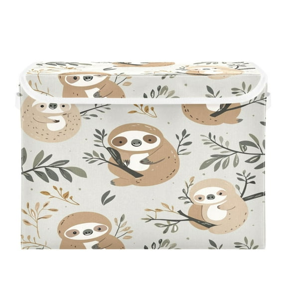 WOBOGO Cute Sloth Pattern with Boho Elements Large Collapsible Storage Box Flip Lid Fabric Decorative Organizer Container Basket with Handles 16.512.611.8in