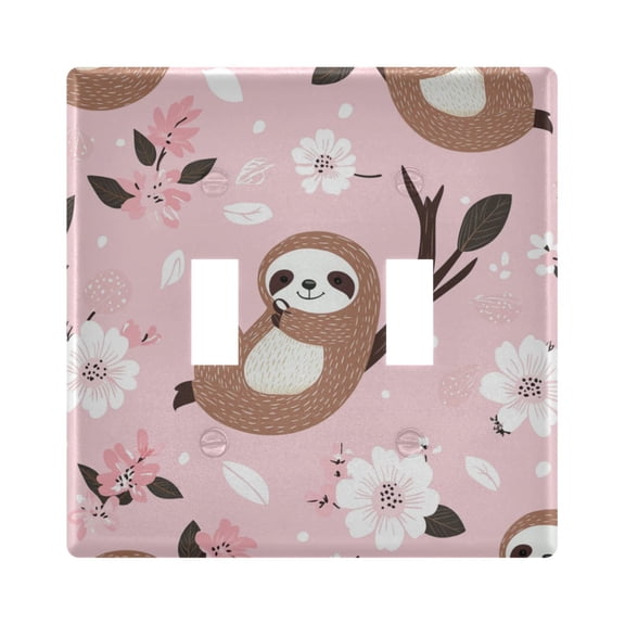 WOBOGO Cute Sloth Pattern with White Floral Accents 2-hole Switch Plates PC Flame Retardant Plastic Material Glossy Finish Smooth Touch 4.56x4.48x0.27in