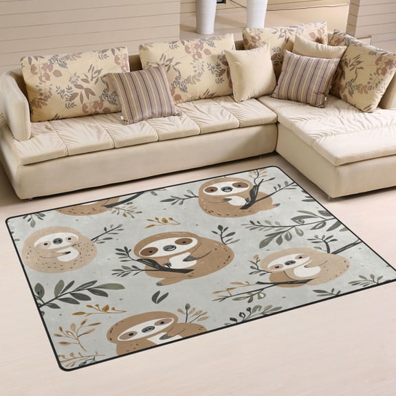 WOBOGO Cute Sloth Pattern with Boho Elements Carpet Non-Slip Rugs Soft Doormat 60×39in Living Dining Room Bedroom Decorative