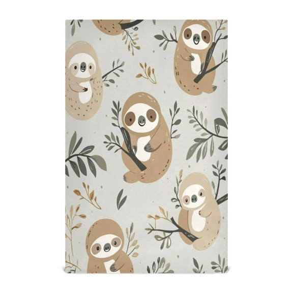 WOBOGO Cute Sloth Pattern with Boho Elements Kitchen Towel 1 Piece Large Cotton Dishcloth Premium Absorbency Set with Hanging Loop