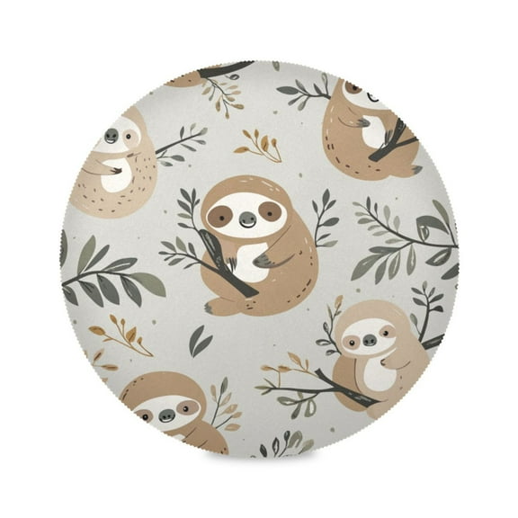 WOBOGO Cute Sloth Pattern with Boho Elements Round Placemats Set of 1 Heat Resistant Washable Kitchen Table Decorations 15.4in