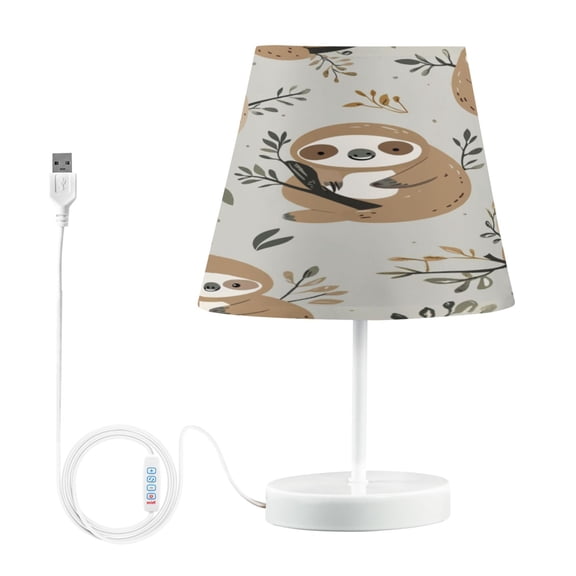 WOBOGO Cute Sloth Pattern with Boho Elements Table Lamps Bedroom 3-Speed Dimmable Farm Style with Fabric Shade for Reading and Home Office