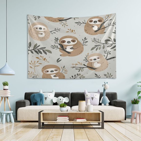 WOBOGO Cute Sloth Pattern with Boho Elements Tapestry 60×40in Home Living Room Bedroom Wall Hanging Ornaments