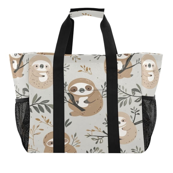 WOBOGO Cute Sloth Pattern with Boho Elements Tote Shopping Bag Reusable Heavy Duty Durable Foldable Washable 15.412.89.8in