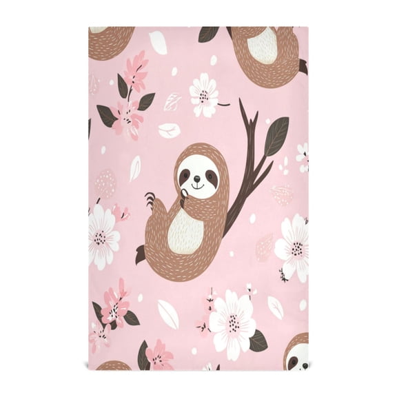 WOBOGO Cute Sloth Pattern with White Floral Accents Kitchen Towel 1 Piece Large Cotton Dishcloth Premium Absorbency Set with Hanging Loop