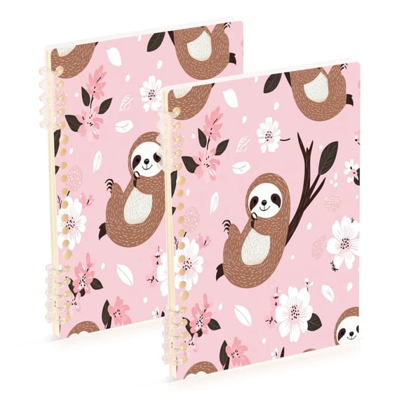 WOBOGO Cute Sloth Pattern with White Floral Accents Notebook College Horizontal Grid Paper Ink Spill Resistant Water Resistant Cover 8.3x5.7x0.4in