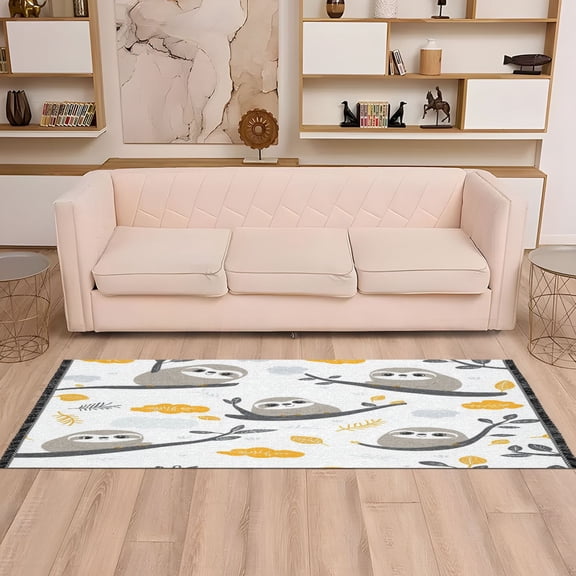 WOBOGO Cute Sloth Patterns Lying on A Branch Bedside long rug delicate and soft modern indoor area decor non slip carpet for bed room corridor entrance balcony