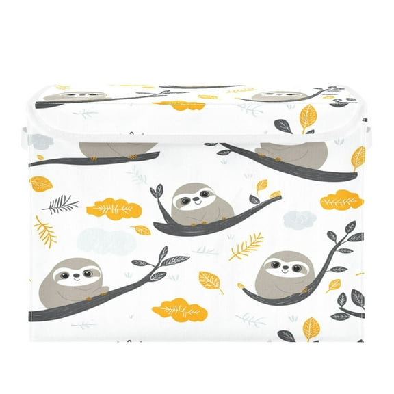 WOBOGO Cute Sloth Patterns Lying on A Branch Large Collapsible Storage Box Flip Lid Fabric Decorative Organizer Container Basket with Handles 16.512.611.8in
