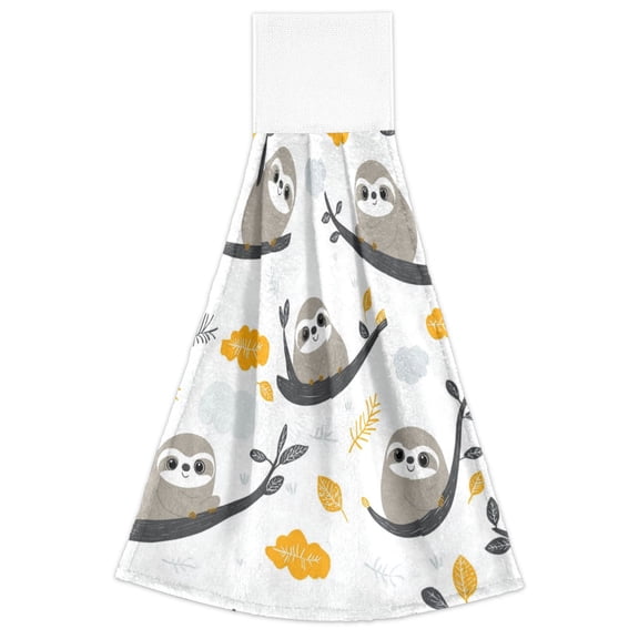 WOBOGO Cute Sloth Patterns Lying on A Branch Hand Towel Set of 2 Absorbent for Kitchen and Bathroom With Velcro Hanging Loop 18.214in