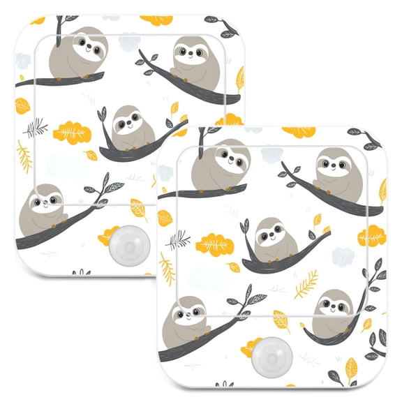 WOBOGO Cute Sloth Patterns Lying on A Branch Night Light Lamp with Smart Sensor Dusk to Dawn Sensor 0.6W Plug-in 2-Pack