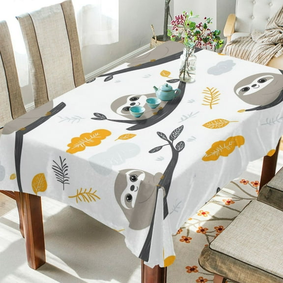 WOBOGO Cute Sloth Patterns Lying on A Branch Square Tablecloth 54×54in Polyester Fabric Tablecloth Washable Dust Resistant Wrinkle Resistant