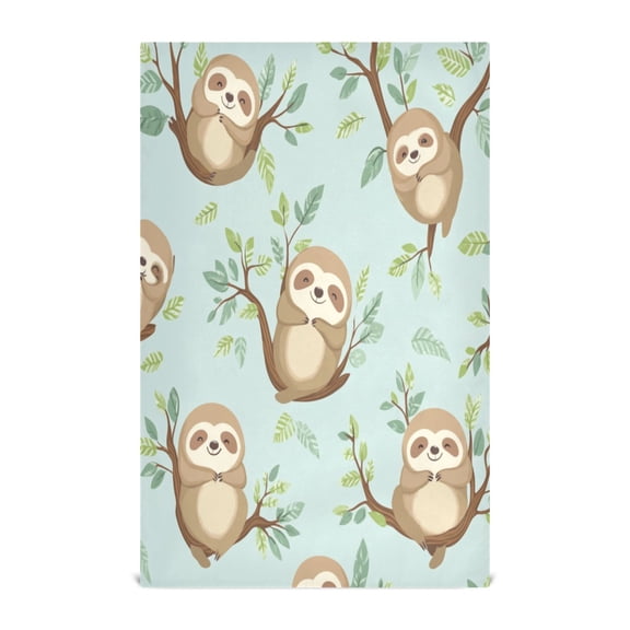 WOBOGO Cute Sloth Sitting on Tree Pattern Kitchen Towel 1 Piece Large Cotton Dishcloth Premium Absorbency Set with Hanging Loop