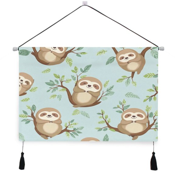 WOBOGO Cute Sloth Sitting on Tree Pattern Living Room Canvas Wall Art Bedroom Study Framed Canvas Print Artwork Home Office Decorations 24.516.7in