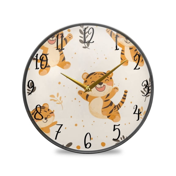 WOBOGO Cute Smile Jumping Tiger Acrylic Wall Clock Battery Operated 9.5in Silent No Tick Bedroom Living Room Office Classroom Decoration