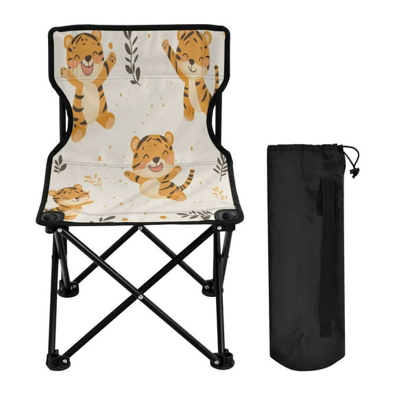 WOBOGO Cute Smile Jumping Tiger Camping Chair Convenient Four Corner Backrest Folding Stool Can Hold Up to 220lbs