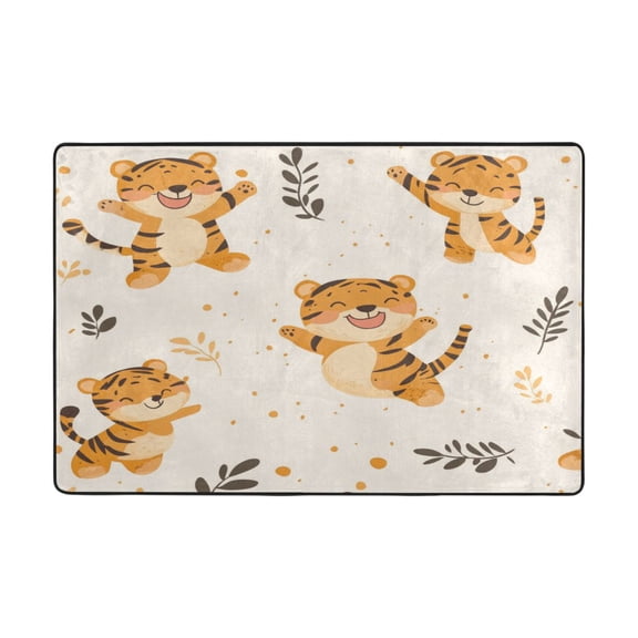 WOBOGO Cute Smile Jumping Tiger Carpet Non-Slip Rugs Soft Doormat 72×48in Living Dining Room Bedroom Decorative