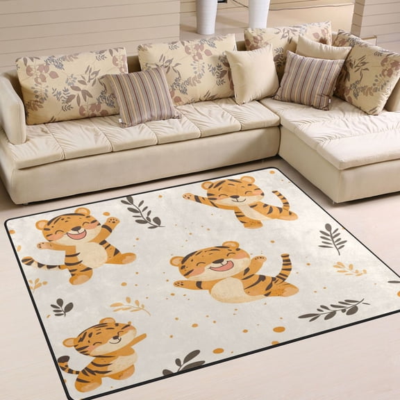 WOBOGO Cute Smile Jumping Tiger Carpet Non-Slip Rugs Soft Doormat 80×58in Living Dining Room Bedroom Decorative