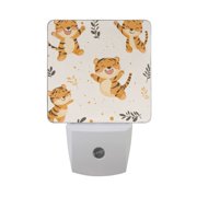 WOBOGO Cute Smile Jumping Tiger LED Night Light 2 Pcs Set 0.5 Watt Wall Plug in Dusk to Dawn Automatic Switch Soft White Light