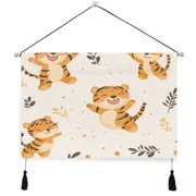 WOBOGO Cute Smile Jumping Tiger Living Room Canvas Wall Art Bedroom Study Framed Canvas Print Artwork Home Office Decorations 24.5 16.7in