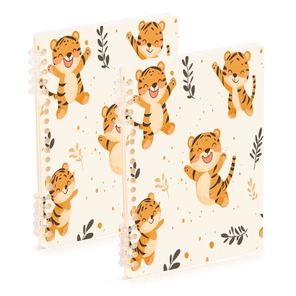 WOBOGO Cute Smile Jumping Tiger Notebook College Horizontal Grid Paper Ink Spill Resistant Water Resistant Cover 8.3x5.7x0.4in