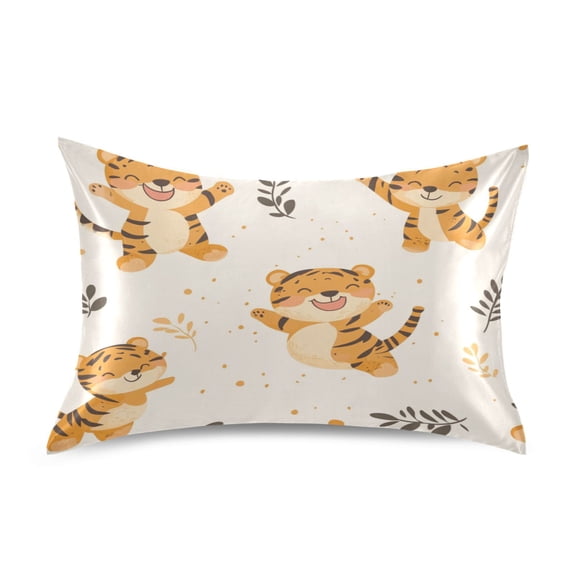 WOBOGO Cute Smile Jumping Tiger Satin Pillowcase Soft Smooth Envelope Design Comfortable Bedding Essentials 20×26in