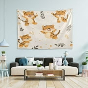WOBOGO Cute Smile Jumping Tiger Tapestry 60 51in Home Living Room Bedroom Wall Hanging Ornaments