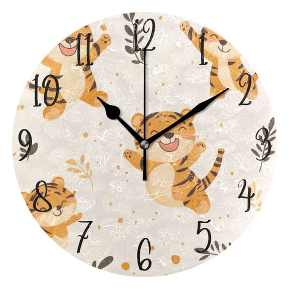 WOBOGO Cute Smile Jumping Tiger Wall Clock 10in Silent Mechanism Battery Operated Retro Style for Living Room Bedroom and Kitchen Black Pointer