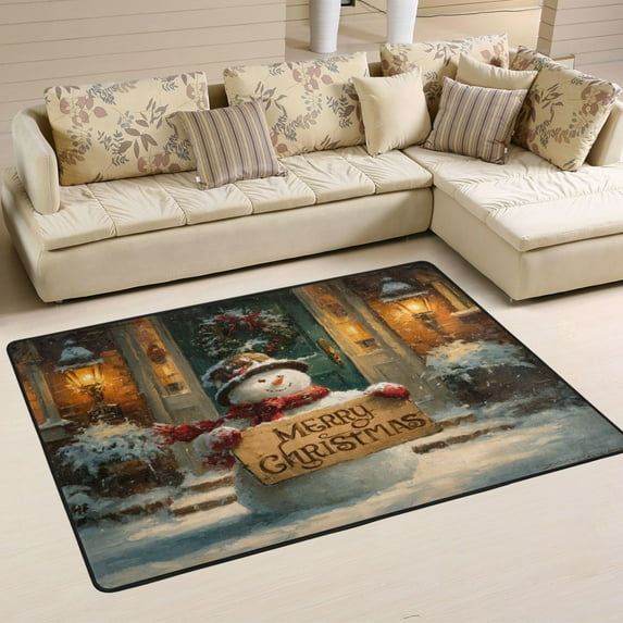 WOBOGO Cute Snowman Carpet Non-Slip Rugs Soft Doormat 72×48in Living Dining Room Bedroom Decorative