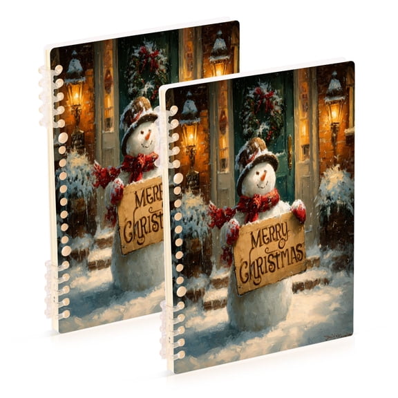 WOBOGO Cute Snowman Notebook College Horizontal Grid Paper Ink Spill Resistant Water Resistant Cover 8.3x5.7x0.4in