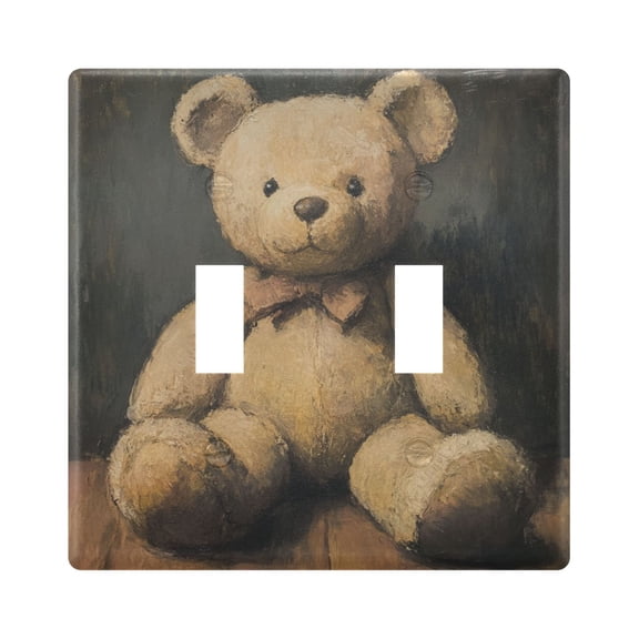 WOBOGO Cute Teddy Bear Doll 2-hole Switch Plates PC Flame Retardant Plastic Material Glossy Finish Smooth Touch 4.56x4.48x0.27in