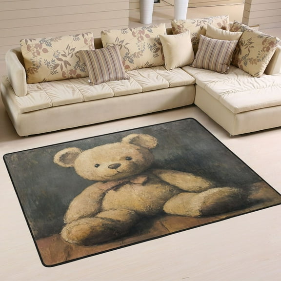 WOBOGO Cute Teddy Bear Doll Carpet Non-Slip Rugs Soft Doormat 36×24in Living Dining Room Bedroom Decorative