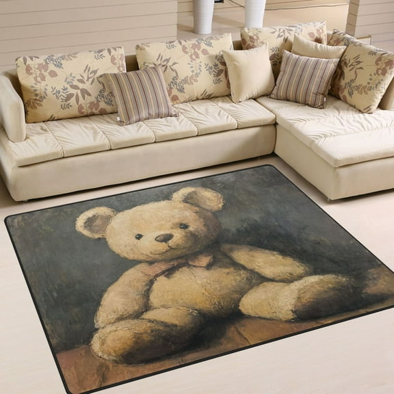 WOBOGO Cute Teddy Bear Doll Carpet Non-Slip Rugs Soft Doormat 63×48in Living Dining Room Bedroom Decorative