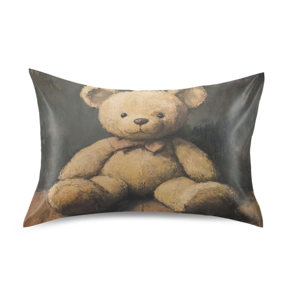 WOBOGO Cute Teddy Bear Doll Satin Pillowcase Soft Smooth Envelope Design Comfortable Bedding Essentials 20×26in