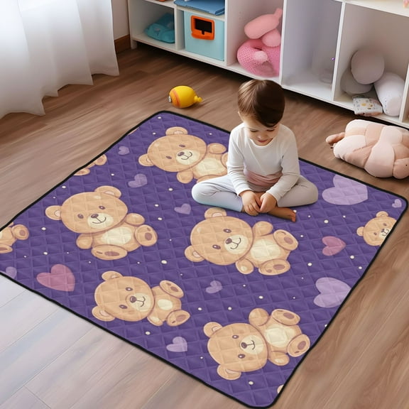 WOBOGO Cute Teddy Bear and Heart Pattern Baby Playmats Extra Large Waterproof Rollable Activity Pads for Toddlers 5050inch