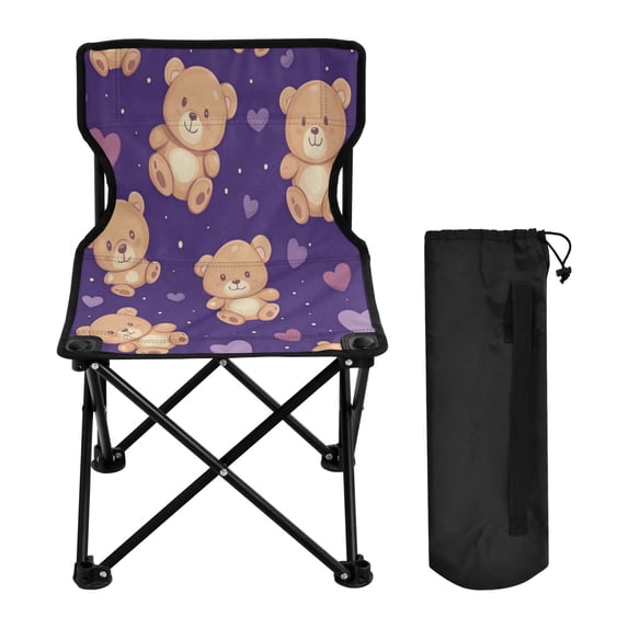 WOBOGO Cute Teddy Bear and Heart Pattern Camping Chair Convenient Four Corner Backrest Folding Stool Can Hold Up to 220lbs