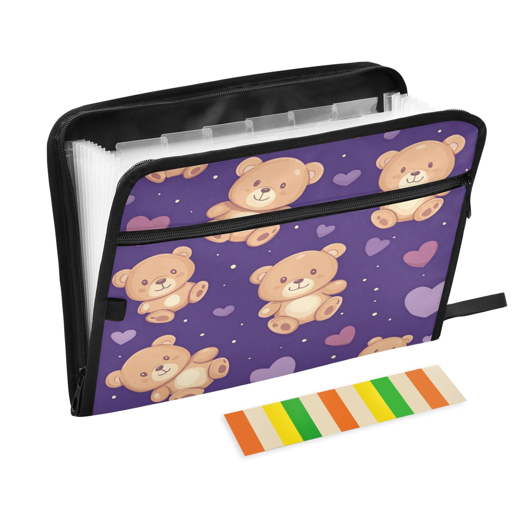 WOBOGO Cute Teddy Bear and Heart Pattern Expanding File Folder Letter Size Accordion Filing Organizer 13 Pocket Separate Organ Pocket