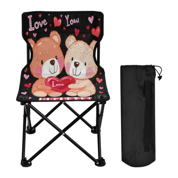 WOBOGO Cute Teddy Near Couple Pattern Camping Chair Convenient Four Corner Backrest Folding Stool Can Hold Up to 220lbs