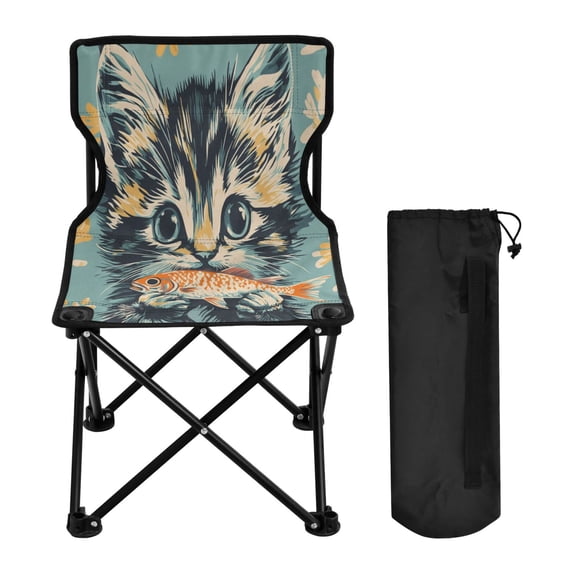 WOBOGO Cute Three Flowered Cat Camping Chair Convenient Four Corner Backrest Folding Stool Can Hold Up to 220lbs