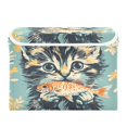 thumbnail image 1 of WOBOGO Cute Three Flowered Cat Large Collapsible Storage Box Flip Lid Fabric Decorative Organizer Container Basket with Handles 16.5×12.6×11.8in, 1 of 7