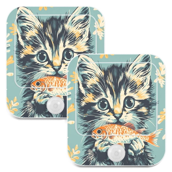 WOBOGO Cute Three Flowered Cat Night Light Lamp with Smart Sensor Dusk to Dawn Sensor 0.6W Plug-in 2-Pack