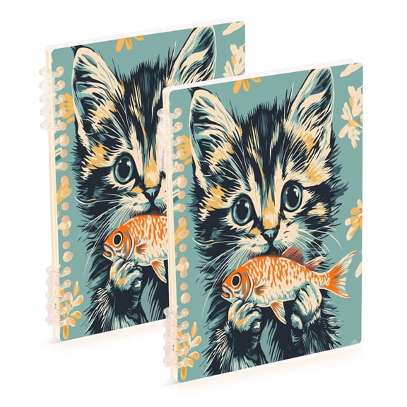 WOBOGO Cute Three Flowered Cat Notebook College Horizontal Grid Paper Ink Spill Resistant Water Resistant Cover 8.3x5.7x0.4in