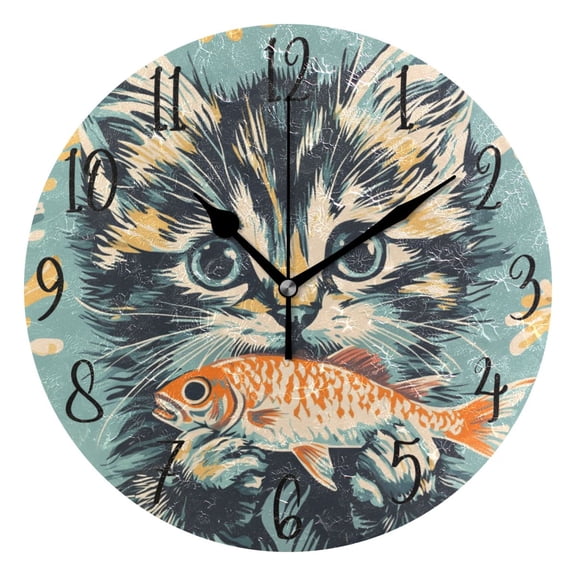 WOBOGO Cute Three Flowered Cat Wall Clock 10in Silent Mechanism Battery Operated Retro Style for Living Room Bedroom and Kitchen Black Pointer